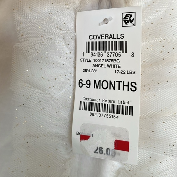 New! Soft Girl’s White Long Sleeve Coveralls Onsie with Tulle Ruffles 6-9 months - Picture 6 of 9